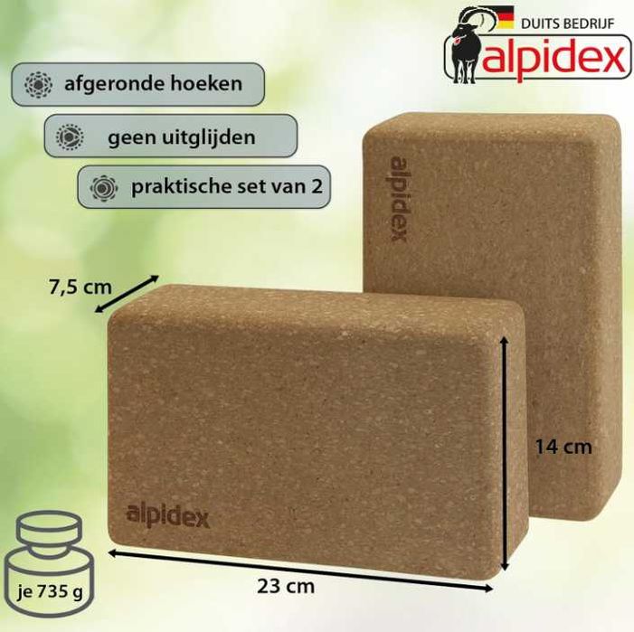 Set de 2 blocuri de yoga ALPIDEX ecologice, sustenabile plută naturală