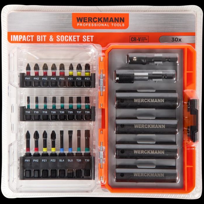 Set de biți de impact și capete de chei tubulare Werckmann, 30 piese