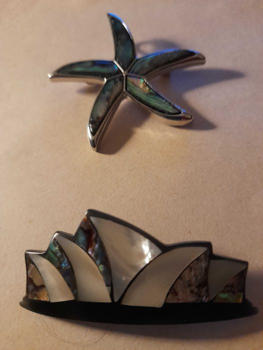 Brose sidef scoica abalone stea mare placata Ag+brosa vintage 6cm