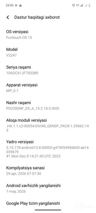 Vivo Y36 kafolat 3 oy