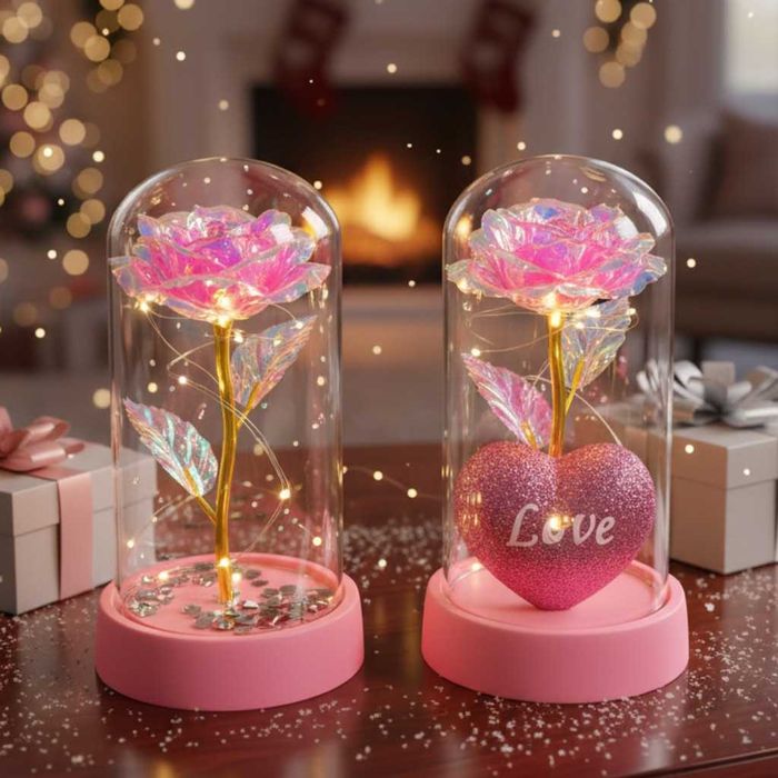 Светеща роза в купол - вечна романтика с топла светлина