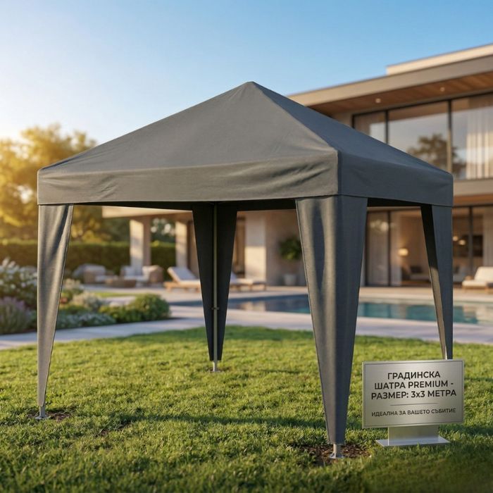 Къмпинг шатра MalTec, 3x3м, сива, стоманена конструкция, водоустойчив