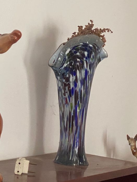 Vaza albastra din sticla Murano