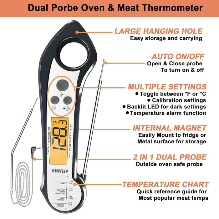 Termometru digital pentru alimente Flamen,sonda duala, sigilat