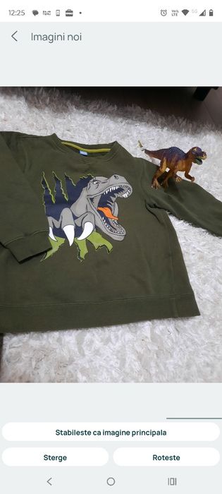 Set pantaloni cu bluzon kaki +mascota Dino...mas.122 cm
