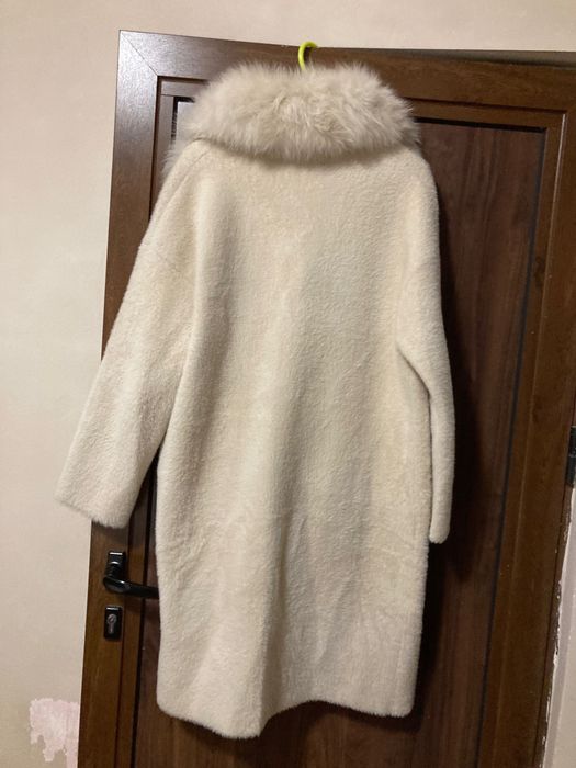 Палто ангора, вълна, яка лисица