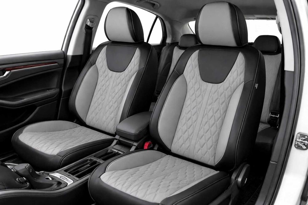 Комплект луксозна универсална тапицерия за седалки от еко кожа - черно-сива