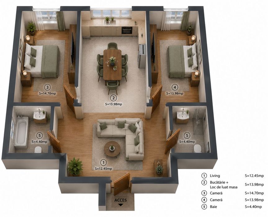 Apartamente 3 camere finisat  ,central Charm Residence!