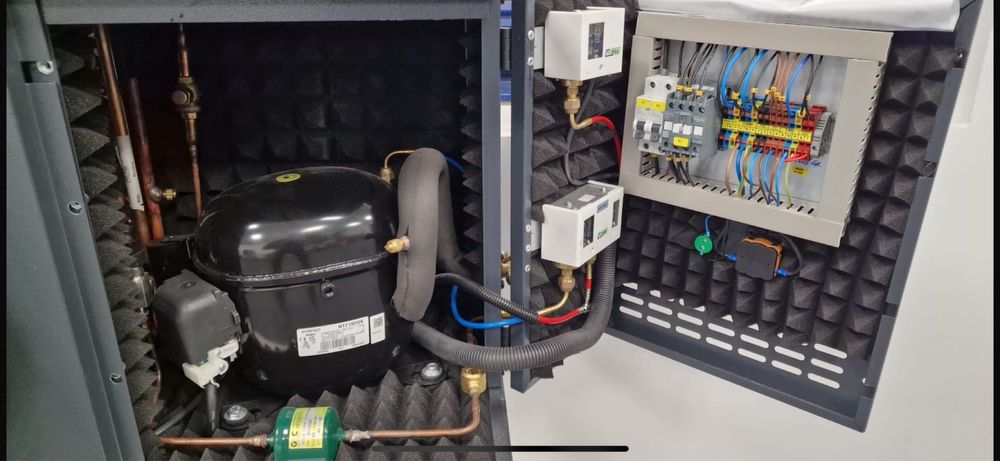 Agregat carcasat silentios refrigerare congelare echipat presostat dual presosta inalte filtru vizor rezervor contactor sigurante instalatie electrica