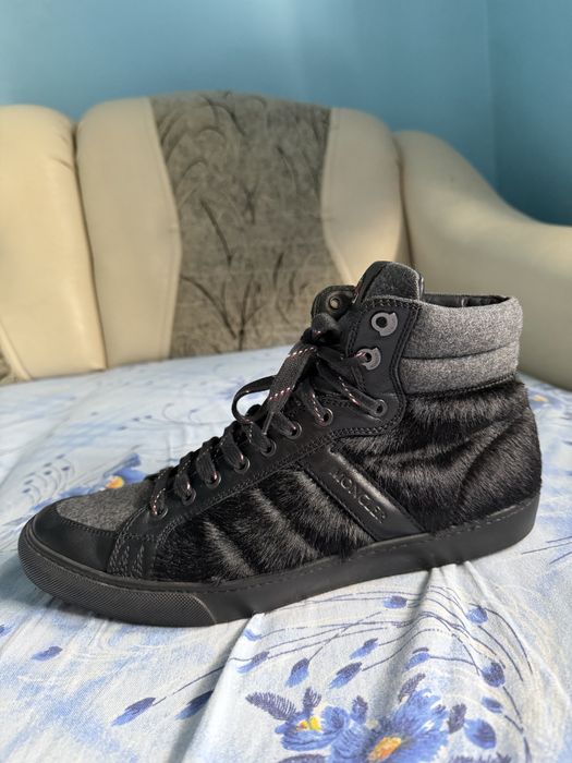 Moncler Black Leather & Fur High Top Sneakers