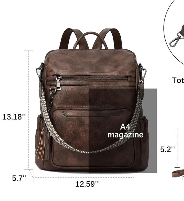 Дамска кожена раница с много джобове