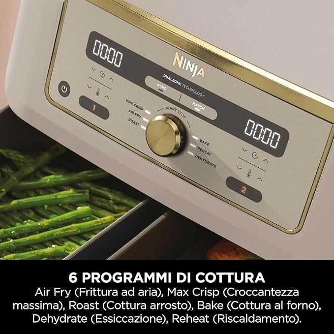 Ninja MAX Dual Zone - Friteuză cu aer dublă - Gătit fără ulei în 2 coșuri antiaderente