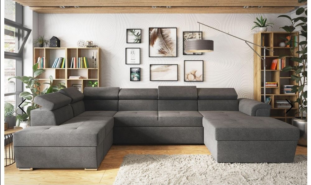 П-образен тъмно сив диван