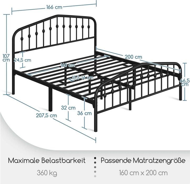 Cadru pat 160x200cm metalic modern rezistent |S 615153 Black 160x200cm