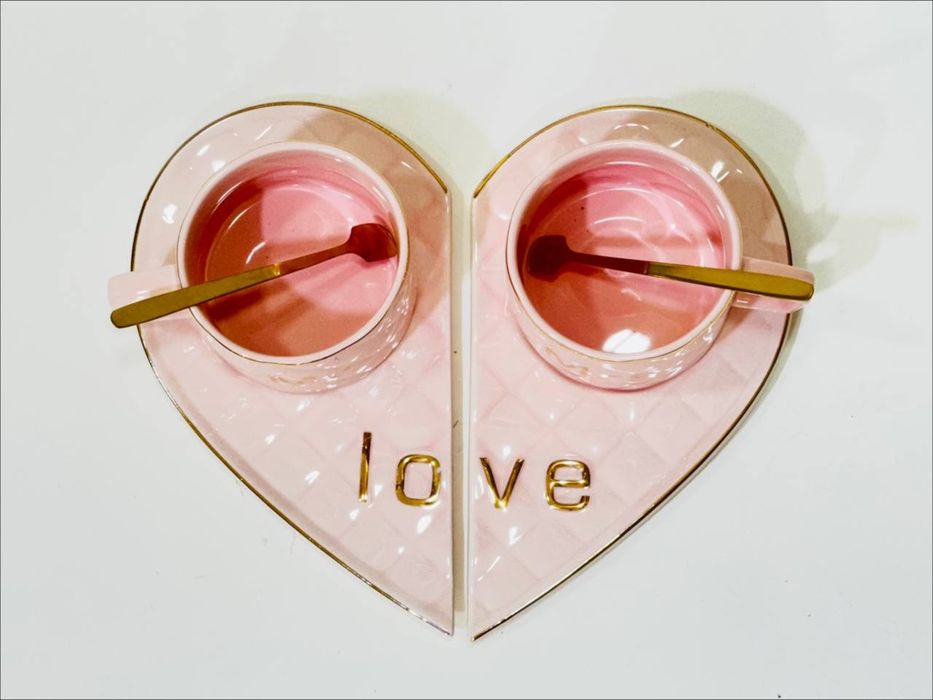 Парные кружки с сердечками , кофейная пара подарочный набор