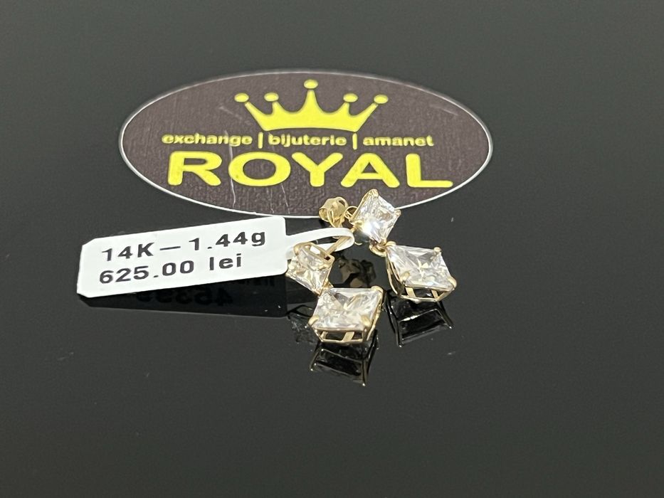 Bijuteria Royal CB : Cercei cristale patrate aur 14k   1,44 grame