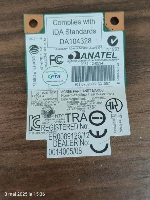 Vând placă wireless laptop Acer aspire E1