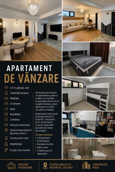 Damaroaia sector 1 Propietar vand apartament 67m utili centrala propie mobilat utilat