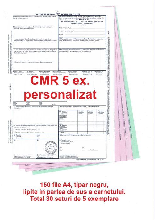 CMR-uri transport international - Scrisoare de transport - Tipizat