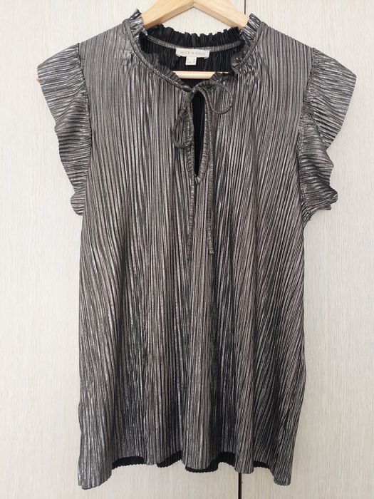 Bluză damă Nice & Chic plisată argintiu metalizat elegantă mărimea M