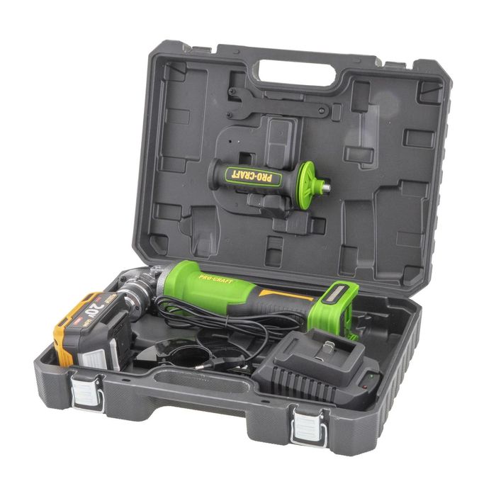 PROCRAFT PWA220 Акумулаторен безчетков ъглошлайф, 125 мм, 20V, 3500/6000/8500 об/мин, 1 батерия 4 Ah + зарядно