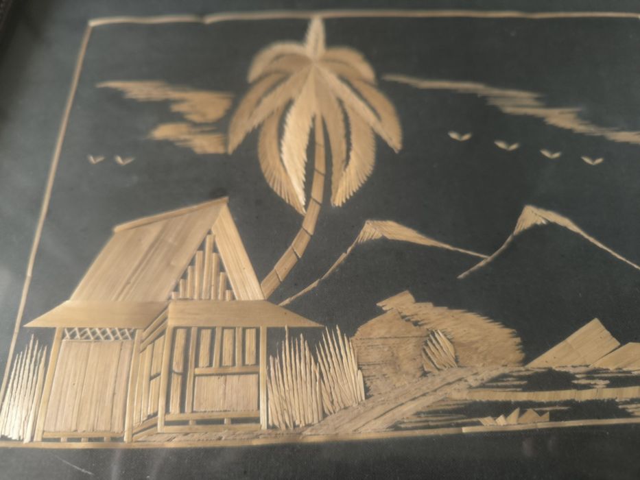 tablou decorativ realizat prin tehnica „straw art”