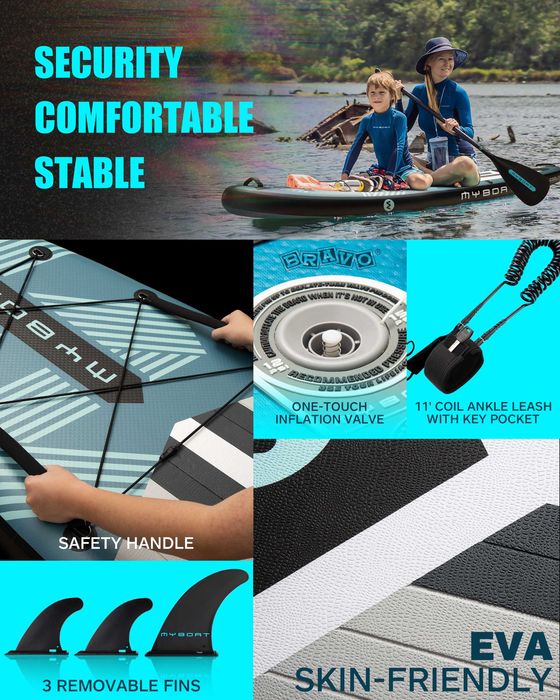 Нов, висок клас, 335 СМ широк надуваем падъл борд SUP MYBOAT MY11 (MYBOAT Blue/Grey) в синьо-сив дизайн.