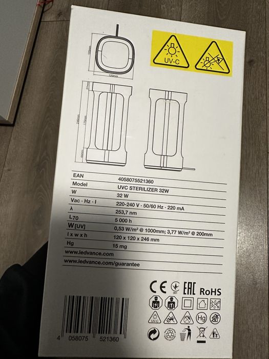 Ултравиолетова лампа Ledvance, дезинфекция на въдуха, без озон, 32W