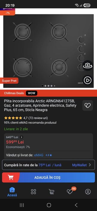 Plita incorporabila Arctic pe gaz