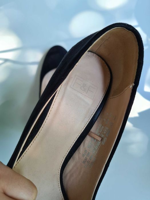 Pantofi negri imitatie piele intoarsa 37 toc gros