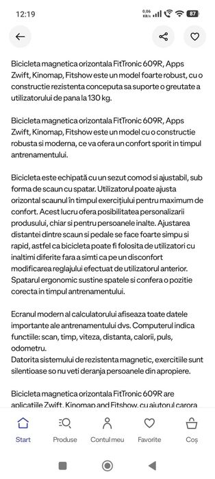 Bicicleta magnetica orizontala FitTronic