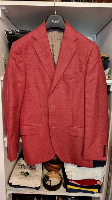 Sacou barbat Double Breasted Royal Hem, mar. 44, roz inchis, 100% lana