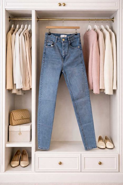 Blugi skinny albastru deschis cu talie inalta Zara