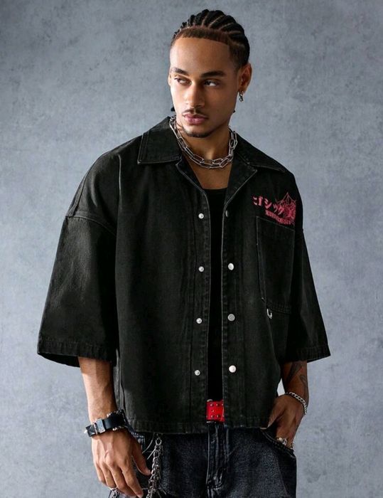 Ново мъжко карго дънково яке риза Street Style деним памук L