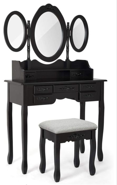Masă de toaletă-Dressing table cu 3 oglinzi, 7 sertare și taburet, Noua