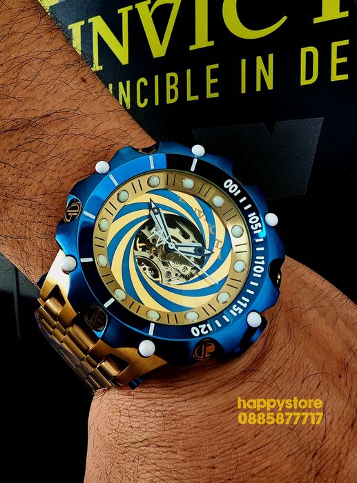часовник INVICTA Reserve Skeleton automatic Blue/Gold 56мм, Инвикта