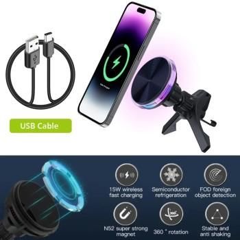 Магнитна стойка за телефон 15W с безжично зареждане за автомобил №3624