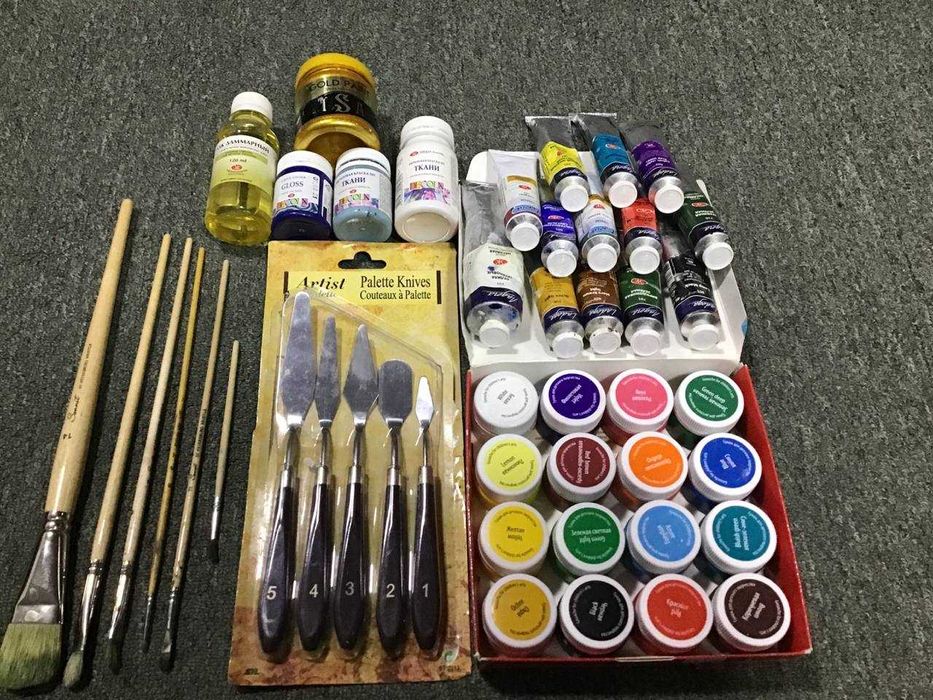 Набор для рисования масляные краски + кисточки + набор мастехинов...