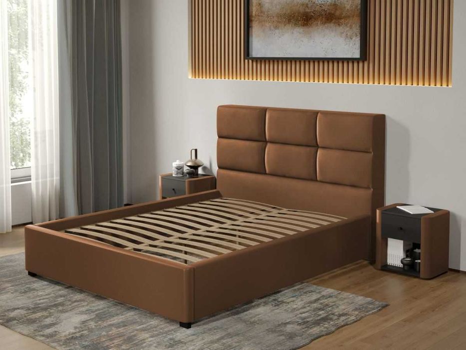 Pat tapitat Cico fix 170 x 114 C1 din piele/stofa Maro Nube 23