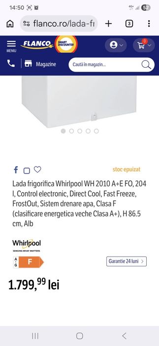 Ladă frigorifică Wirlpool 204L WH 2010 A+E Ramnicu Sarat • OLX.ro