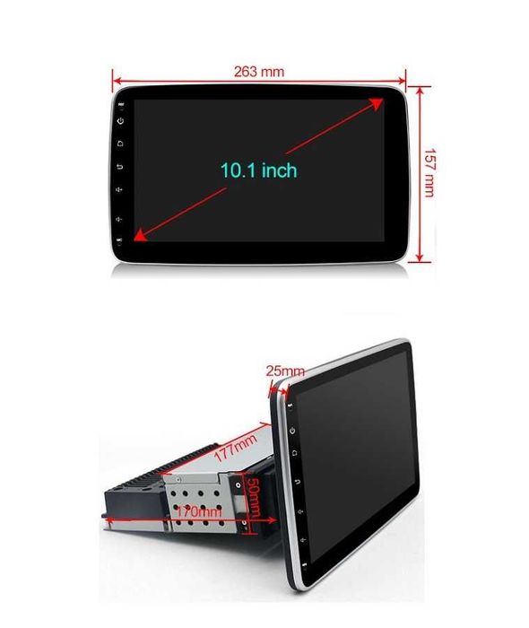 10” 1-DIN мултимедия с Android 14 с 64GB ROM, RAM 4GB