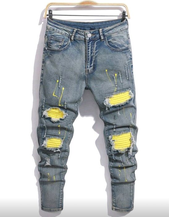 Manfinity LEGND Blugi slim fit pentru bărbați, cu buzunare rupte, casu