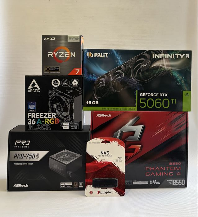 Геймърски компютър AMD Ryzen 7 5800X3D, RTX 5060 Ti 16GB, 32GB ram