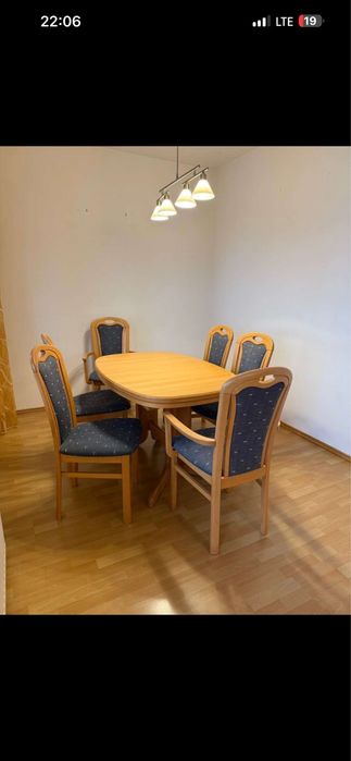 Masa extensibila lemn  masiv +6 scaune