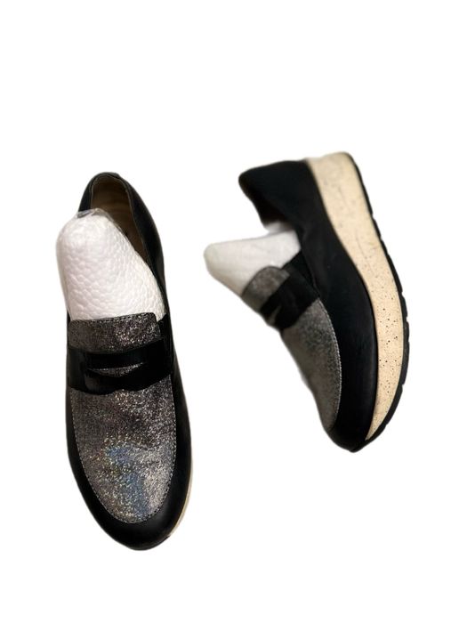 Pantofi slip-on Musette piele naturală argintiu/negru mărimea 35