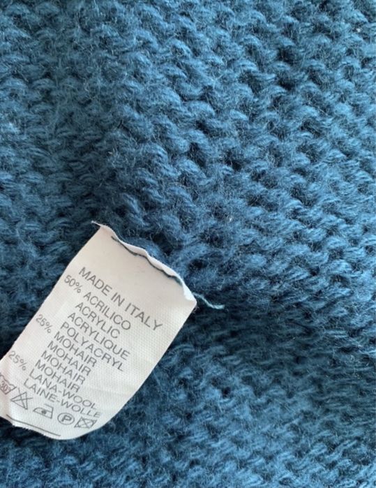 Pulover cu nasturi, din mohair si lana turcoaz