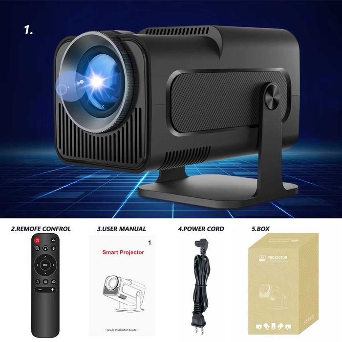Proiector 4K Android 11 Mini 720P 250ANSI-Real Wifi6 BT5.0