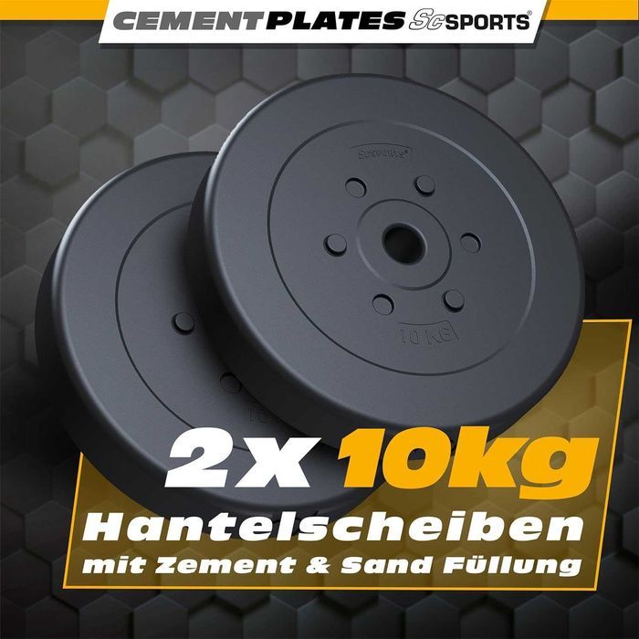 Set de 20 kg, discuri 2 x 10 kg, plastic, ciment