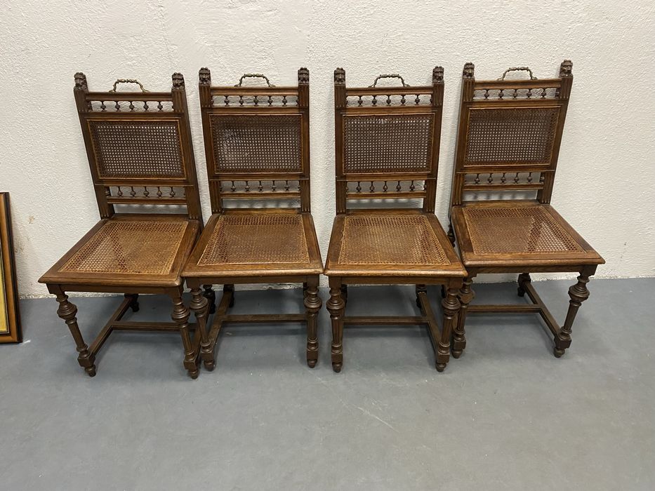 Френски дъбови столове със седалки от ратан