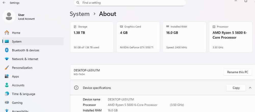 Ryzen 5 5600 + GTX 1050 Ti + SSD NVMe + Windows 11